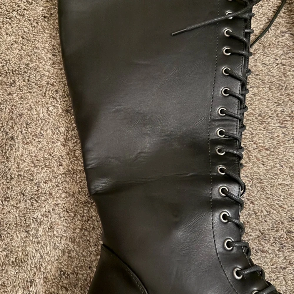 Black Lace-Up Knee-High Boots - Picture 3 of 11